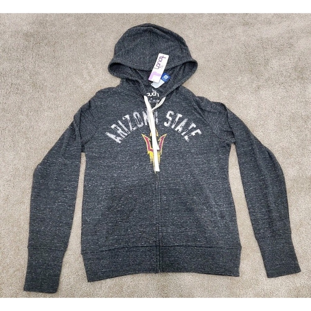 Arizona State Sun Devil Hoodie Womens M Gray Long Sleeve Drawstring Full Zip New